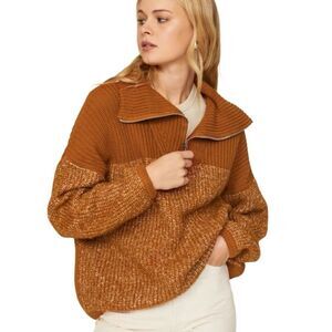 Varley Willard Knit Half Zip Sweater in Caramel Cafe